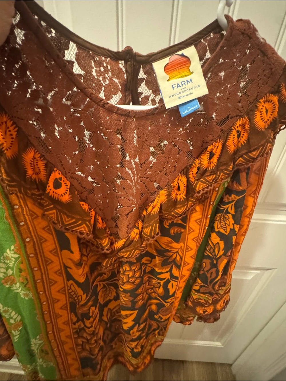 FARM Rio Orange, Brown & Green Boho Lace-Trim Tunic - Picture 2 of 2
